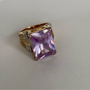 Statement Ring: Dazzling Purple Gem Cocktail Ring gold + silver band Size 7